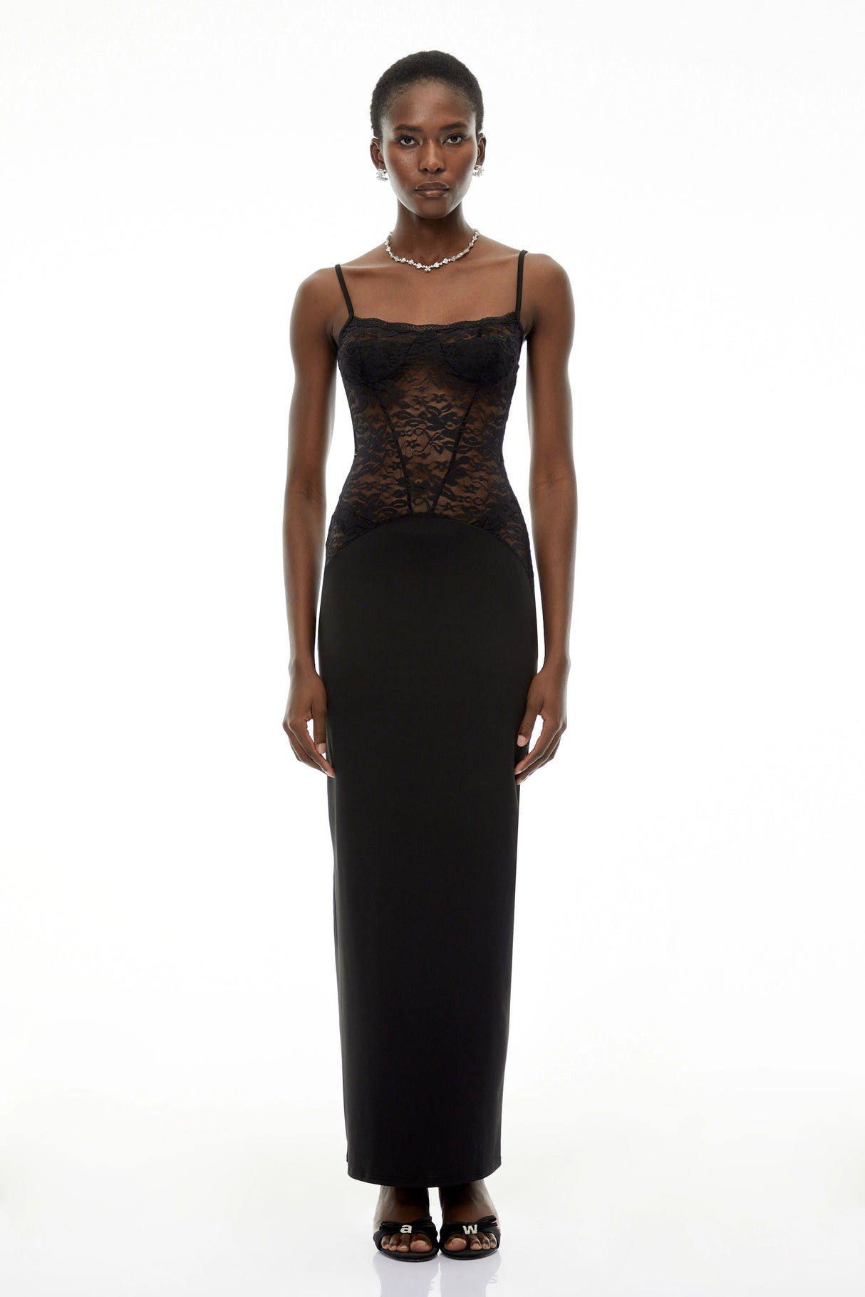 Eleanor Black Sweetheart Lace Panel Maxi Dress