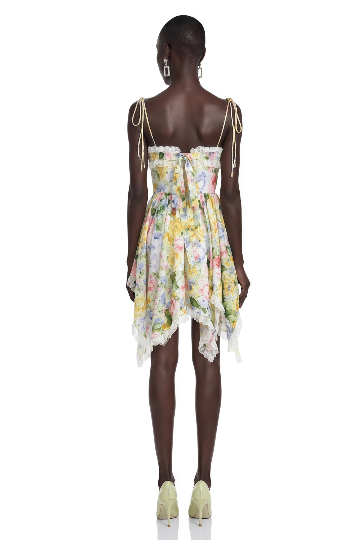 Eleanor Green Floral Print Mini Dress with Spaghetti Straps