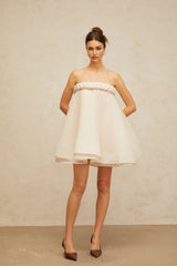 Eleanor Mini Dress White Braid Detail Puff Skirt