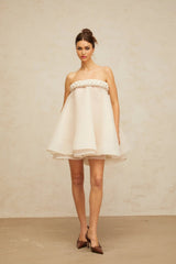 Eleanor Mini Dress White Braid Detail Puff Skirt