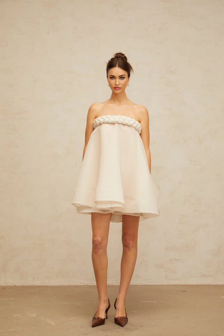 Eleanor Mini Dress White Braid Detail Puff Skirt