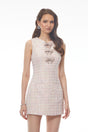 Eleanor Pink Sleeveless Mini Dress with Bow Buttons