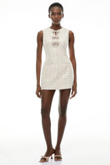 Eleanor Pink Sleeveless Mini Dress with Bow Buttons