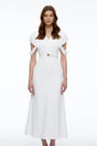 Eleanor White VNeck Midi Dress with Cape Sleeves
