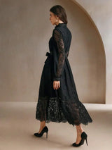 Elegant Embroidered Lace Midi Dress For Women SpringAutumn Maxi Women Outfit