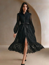 Elegant Embroidered Lace Midi Dress For Women SpringAutumn Maxi Women Outfit