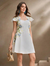 Elegant Floral Embroidery amp Hollow Out Ruched Waist Womens Dress FestivalGoing OutVacation