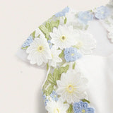 Elegant Floral Embroidery amp Hollow Out Ruched Waist Womens Dress FestivalGoing OutVacation