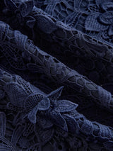 Elegant Lace HollowOut Patchwork Waist Belt Slim Waist Round Neck Midi Dress Summer Easter Outfit