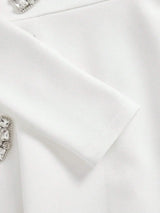 Elegant Rhinestone Heart Decorated White Short Sleeve Mini Dress Autumn