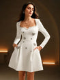 Elegant Rhinestone Heart Decorated White Short Sleeve Mini Dress Autumn