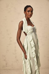 Elegant Salilah midi dress with embellishments and ruffled details