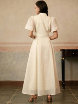 Elegant Womens Floral Embroidered ALine Dress Apricot Color Suitable For Banquet Date Festival
