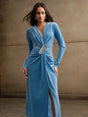 Elegant Womens Velvet MidCalf Dress In Blue Maxi Women Outfit