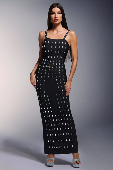 Elena Black Bandage Maxi Dress with Hollow Diamond Detailing