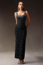 Elena Black Embellished Square Neckline Dress
