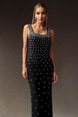 Elena Black Embellished Square Neckline Dress
