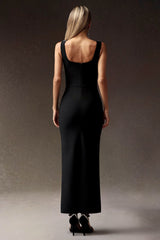 Elena Black Embellished Square Neckline Dress