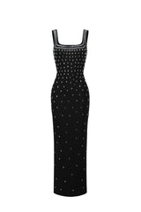 Elena Black Embellished Square Neckline Dress