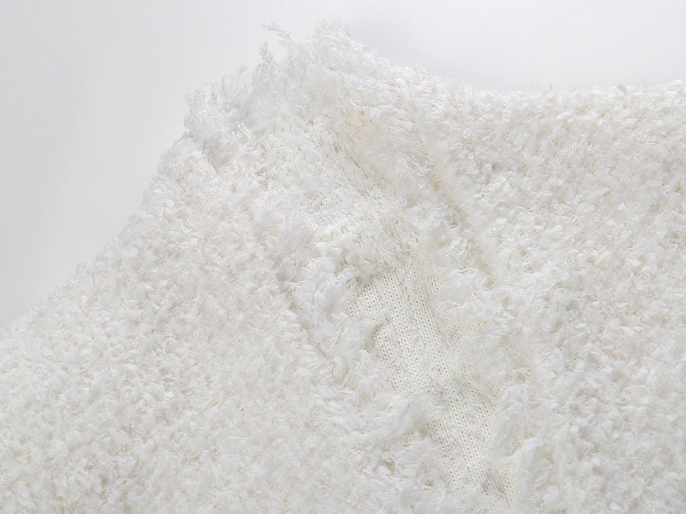 Elena Blazer & Skirt Set - Fringed Edges - Double - Breasted Design - Tailored Fit - Button Details - Versatile Style