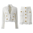 Elena Blazer & Skirt Set - Fringed Edges - Double - Breasted Design - Tailored Fit - Button Details - Versatile Style