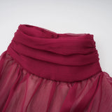 Éléna Burgundy Asymmetrical Ruffled Tulle Mini Dress
