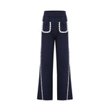 Elena Cardigan & Trousers Set Chunky Crochet Sailor Collar Blue White