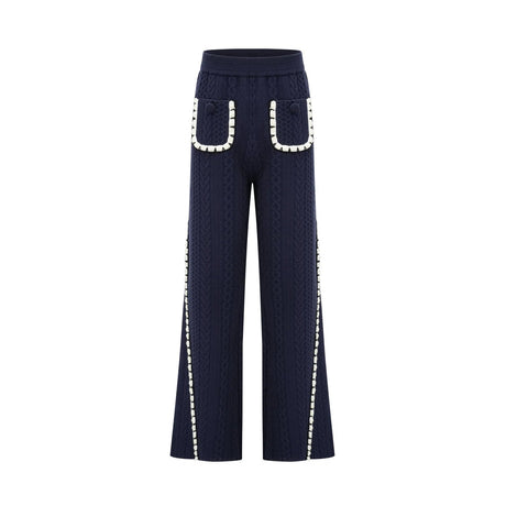 Elena Cardigan & Trousers Set Chunky Crochet Sailor Collar Blue White
