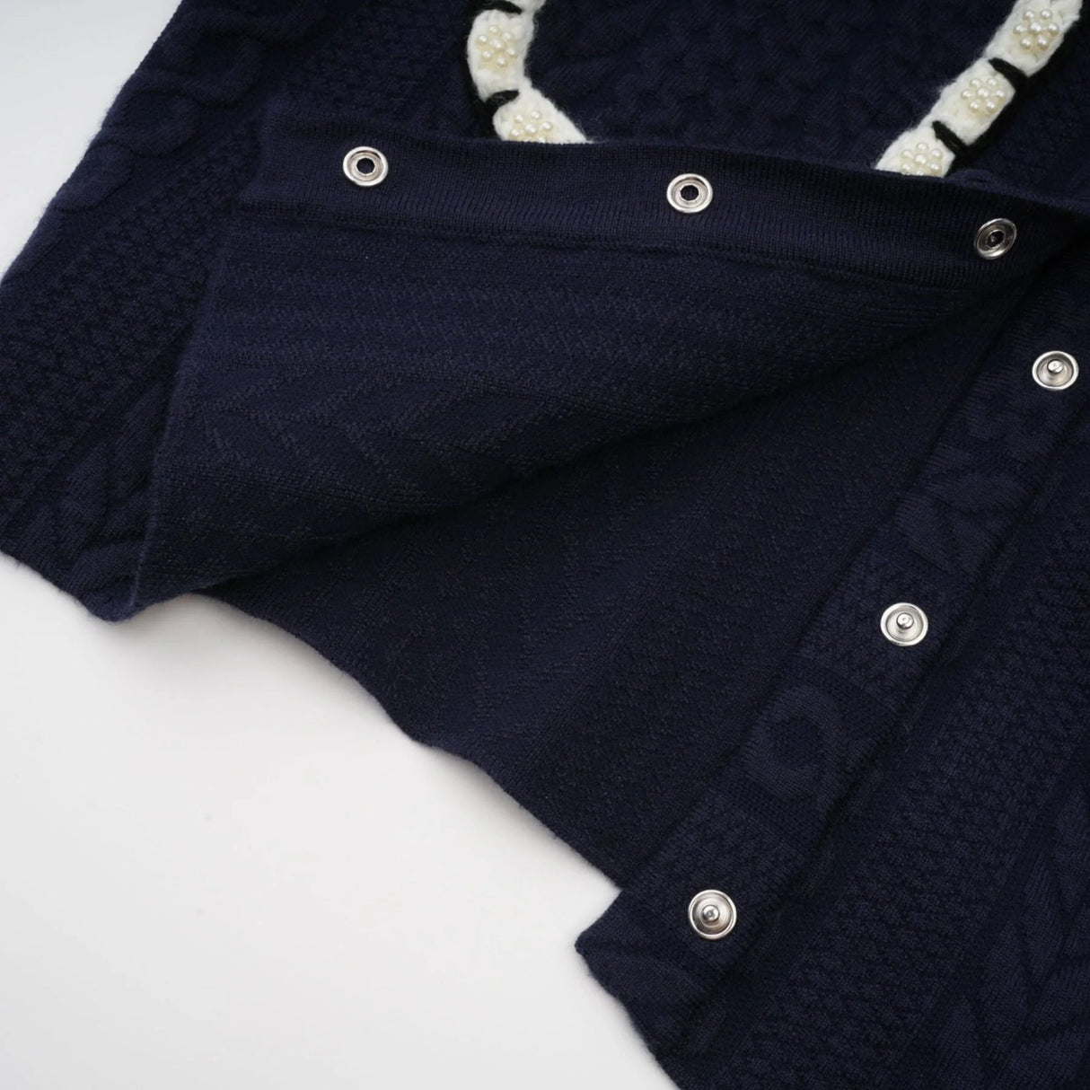 Elena Cardigan & Trousers Set Chunky Crochet Sailor Collar Blue White