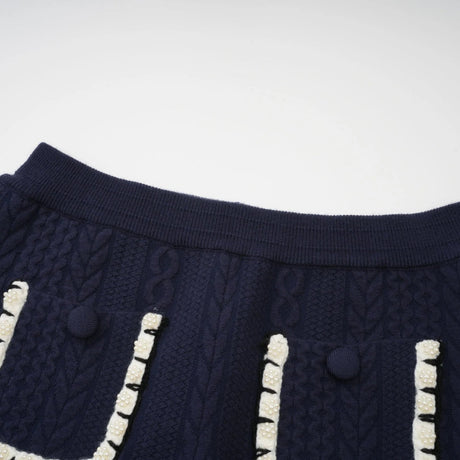 Elena Cardigan & Trousers Set Chunky Crochet Sailor Collar Blue White