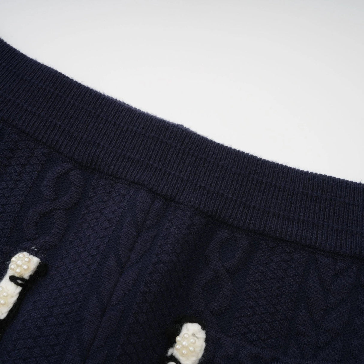 Elena Cardigan & Trousers Set Chunky Crochet Sailor Collar Blue White