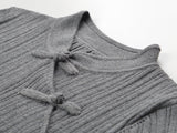 Elena Dress - Form - Fitting Silhouette - High Neckline Design - Ribbed Knit Fabric - Decorative Knots at Neckline