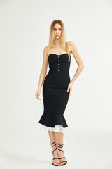 Elena Dress - halter neck Sleeveless Bustier Lace - Trim Mermaid Midi