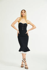 Elena Dress - halter neck Sleeveless Bustier Lace - Trim Mermaid Midi