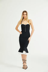 Elena Dress - halter neck Sleeveless Bustier Lace - Trim Mermaid Midi