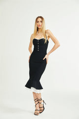Elena Dress - halter neck Sleeveless Bustier Lace - Trim Mermaid Midi