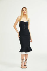 Elena Dress - halter neck Sleeveless Bustier Lace - Trim Mermaid Midi