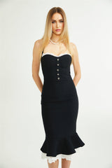 Elena Dress - halter neck Sleeveless Bustier Lace - Trim Mermaid Midi