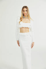 Elena Faux - Flower Detailed Cropped Top - Ankle - Length Skirt Set