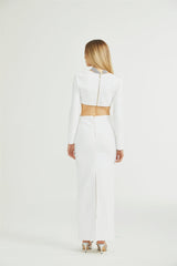 Elena Faux - Flower Detailed Cropped Top - Ankle - Length Skirt Set