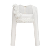 Elena Faux - Flower Detailed Cropped Top - Ankle - Length Skirt Set