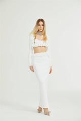 Elena Faux - Flower Detailed Cropped Top - Ankle - Length Skirt Set