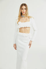 Elena Faux - Flower Detailed Cropped Top - Ankle - Length Skirt Set