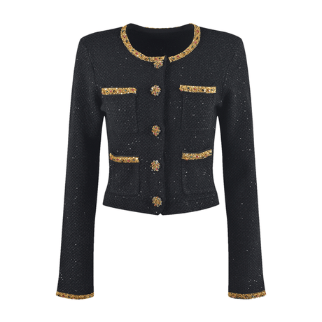 Elena Jacket & Skirt - Sequin Design - Front Button Fastening - Four Front Welt Pockets - Knitted Construction
