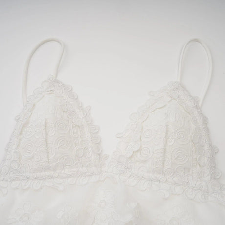 Elena Mini Dress White Guipure Lace Tiered Ruffles & Sweetheart Hem