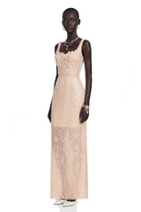 Elena Neutral Sequined Lace Maxi Dress