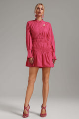 Elena Pink Mini Dress with Shirred Waistline and Flared Sleeves