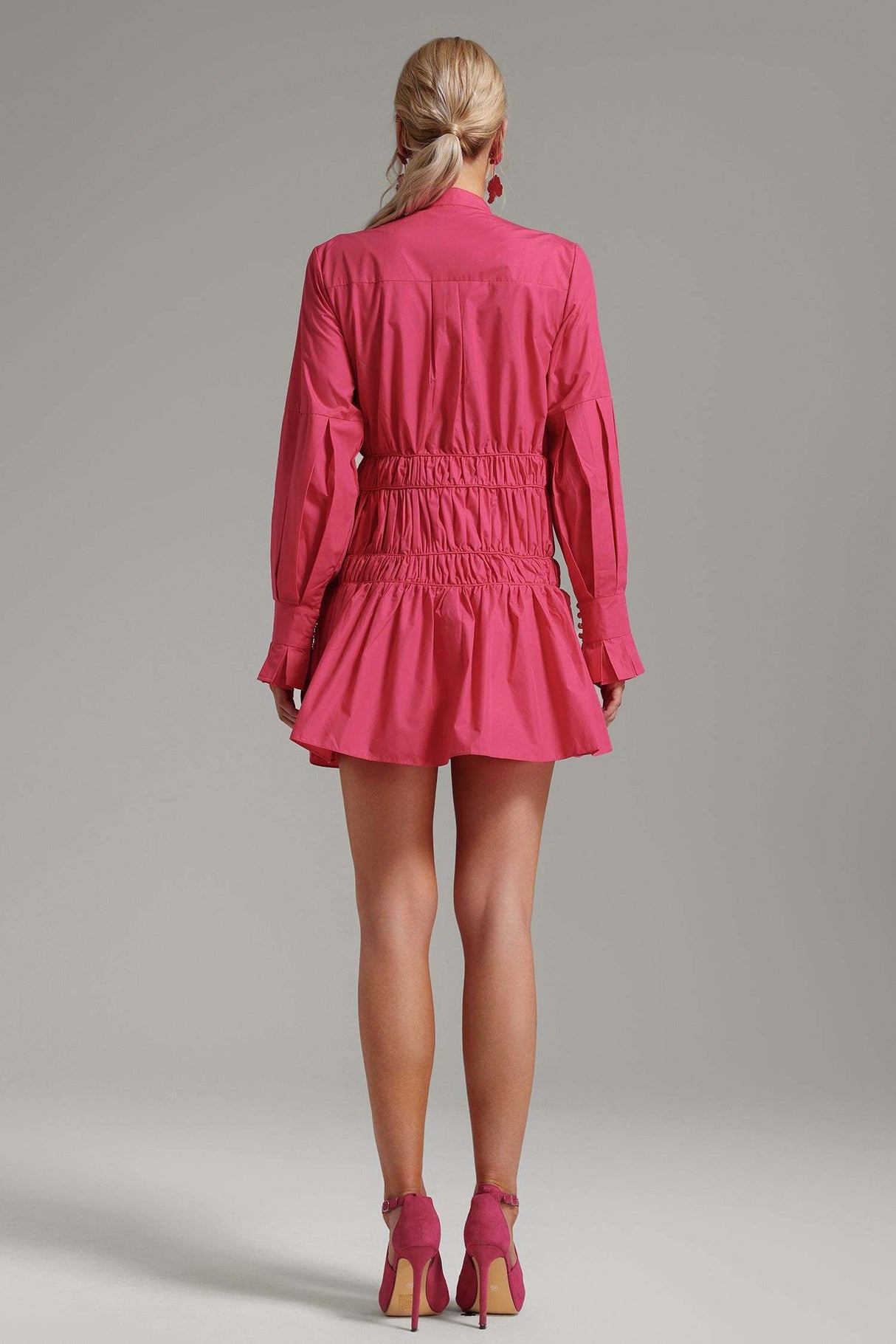 Elena Pink Shirred Waist Mini Dress
