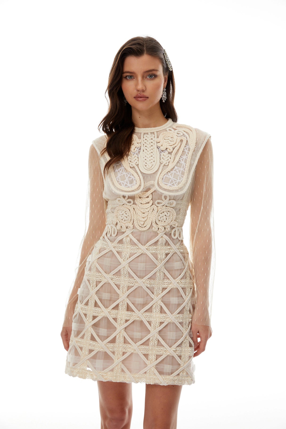 Elena White Braided Crochet Mini Dress