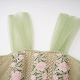 Eleni Green Tulle Panel Floral Midi Dress